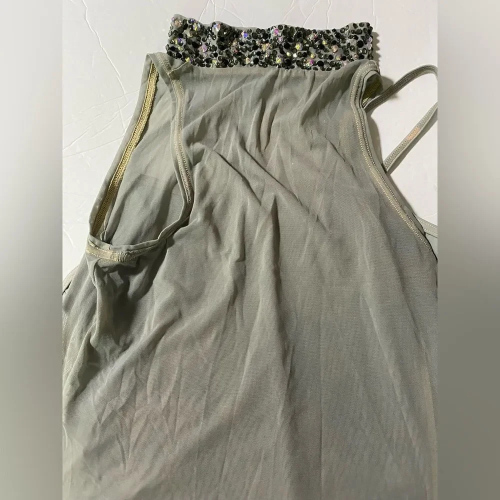 Weissman solo dance costume gray mesh tunic stoned Overdress D10664 MA adult